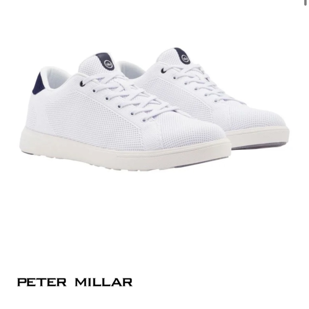 Peter Millar Men's White and Navy Athletic Golf Shoes